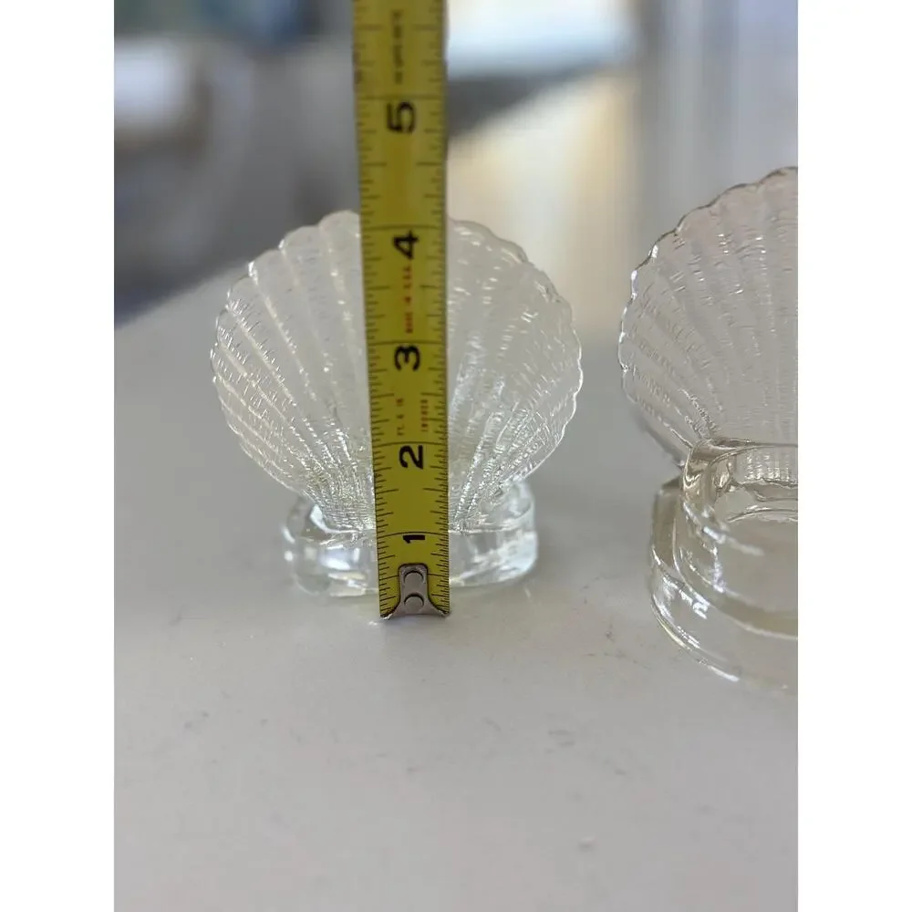 Vintage Clear Glass Scallop Shell Tealight Candle Holders Coastal Decor Pair